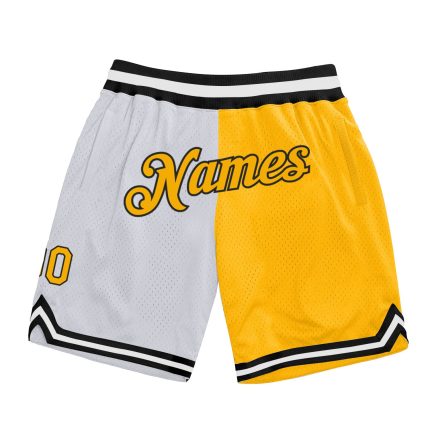 Personalized Black White Gold Authentic Basketball Shorts Custom Name Number - Fashion Throwback Style Personalized White