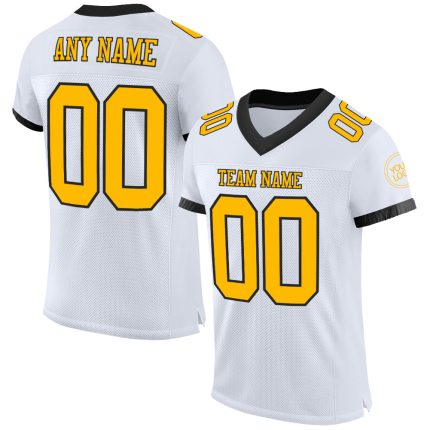 Custom Black Mesh Football Jersey with Personalized Name and Number - White Gold Team Authentic Personalized White Gold-Black