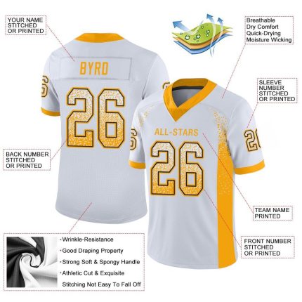 Custom Name and Number Personalized Football Jersey in White Gold and Black Mesh - Drift Fashion Personalized White Gold-Black