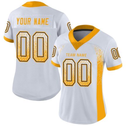 Custom Name and Number Personalized Football Jersey in White Gold and Black Mesh - Drift Fashion Personalized White Gold-Black