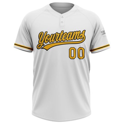 Custom Name and Number Unisex Softball Jersey - Personalized Two-Button Black and White Gold Design Personalized White Gold-Black