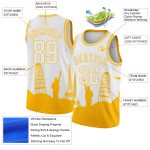 Personalized White Gold Basketball Jersey with Custom Name & Number, Authentic City Edition Travel Monuments Silhouette Personalized
