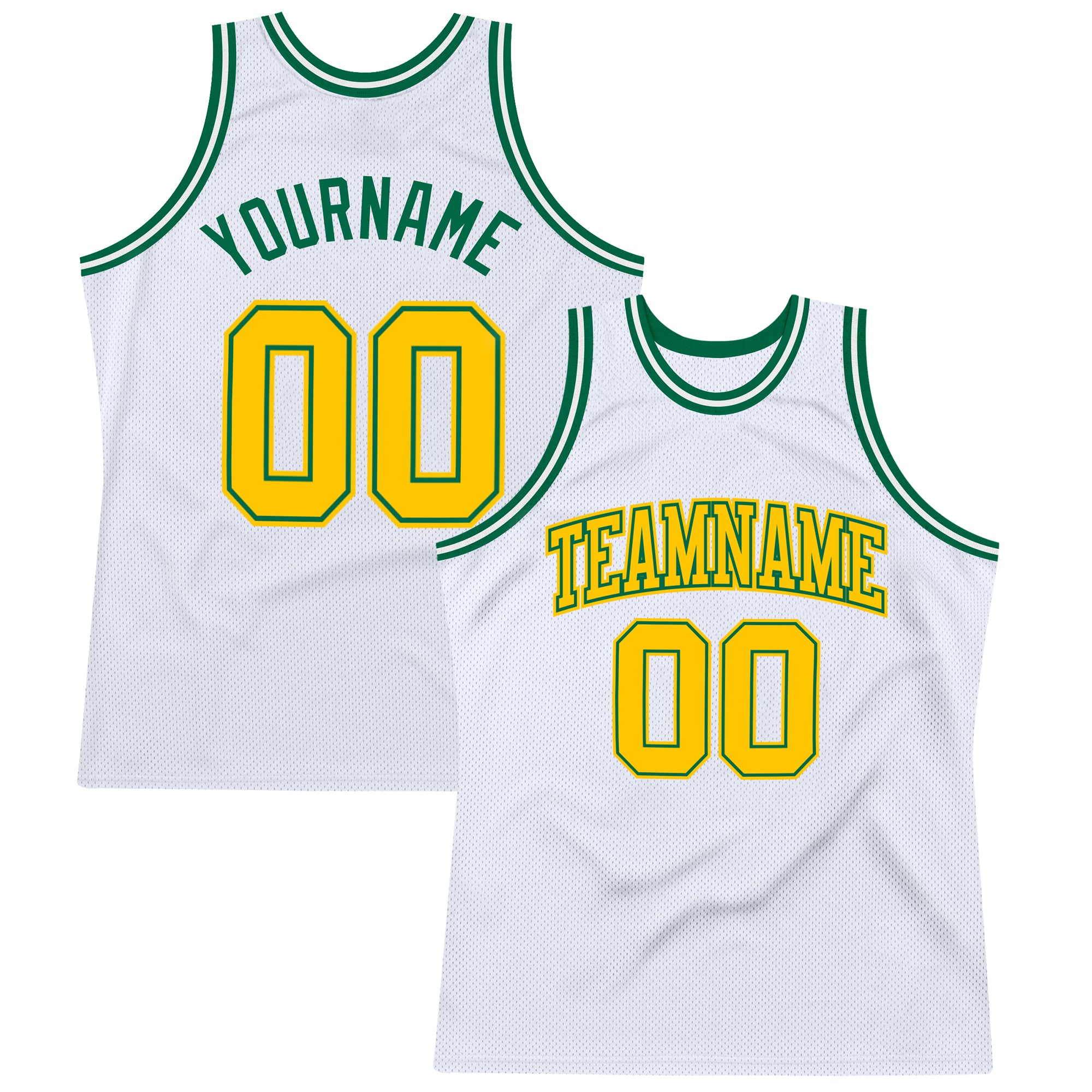 Custom Name and Number Authentic Throwback Basketball Jersey - White Gold with Kelly Green Details Personalized White Gold-Kelly