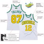 Custom Name and Number Authentic Throwback Basketball Jersey - White Gold with Kelly Green Details Personalized White Gold-Kelly