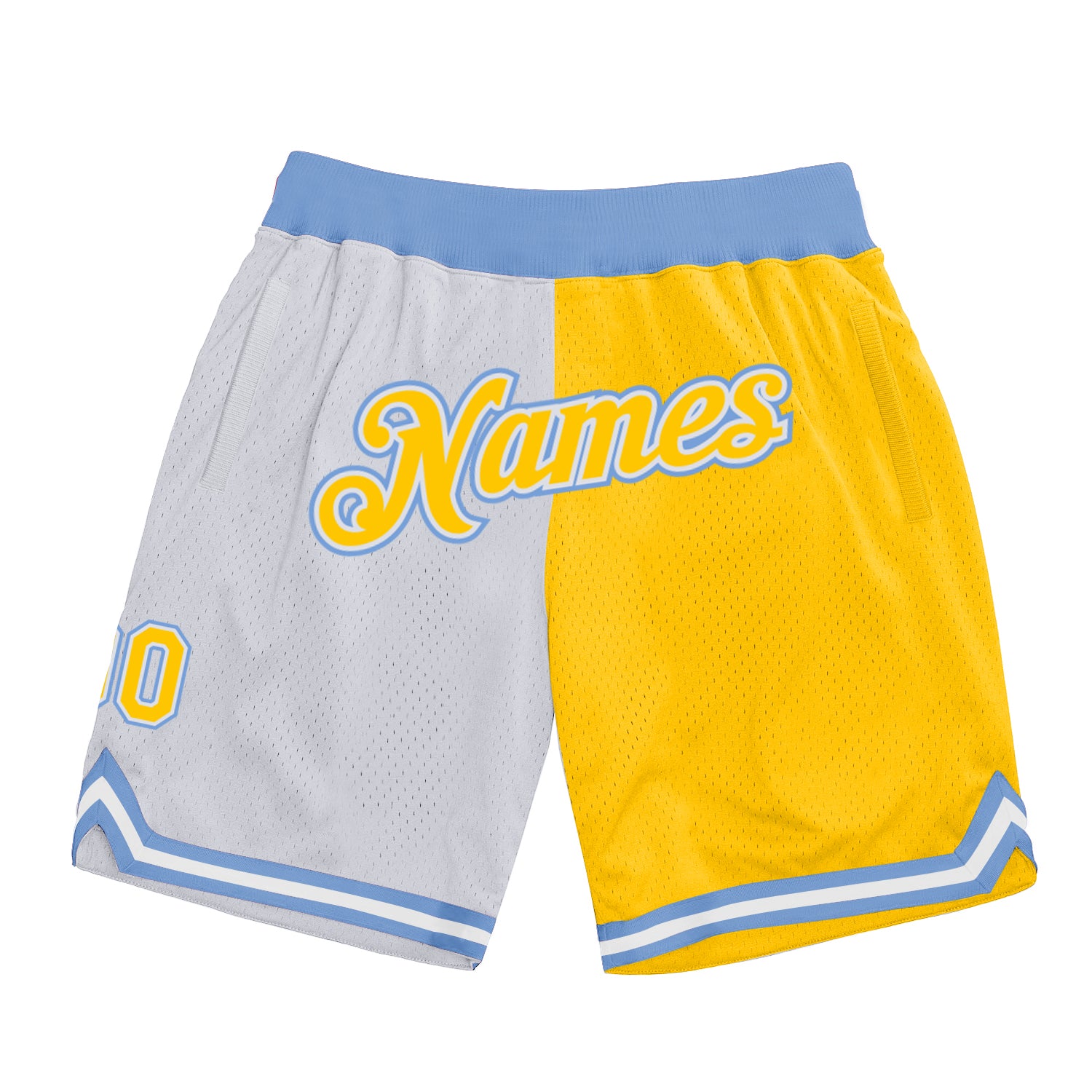 Custom Name Number Basketball Shorts Light Blue White Gold Fashion Throwback Authentic Personalized White Gold-Light Blue