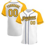 Custom Name and Number Baseball Jersey - Personalized Authentic Raglan Sleeves in White Gold and Navy Personalized White