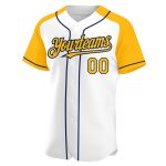 Custom Name and Number Baseball Jersey - Personalized Authentic Raglan Sleeves in White Gold and Navy Personalized White