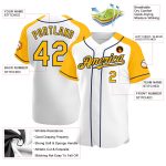 Custom Name and Number Baseball Jersey - Personalized Authentic Raglan Sleeves in White Gold and Navy Personalized White