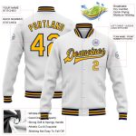 Custom Name and Number Navy White Gold Varsity Letterman Jacket Personalized Full-Snap Bomber Personalized White Gold-Navy