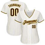 Custom Name and Number Personalized Authentic Baseball Jersey, Brown-Gold White Gold Pinstripe Baseball Shirt Personalized