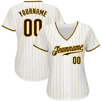 Custom Name and Number Personalized Authentic Baseball Jersey, Brown-Gold White Gold Pinstripe Baseball Shirt Personalized