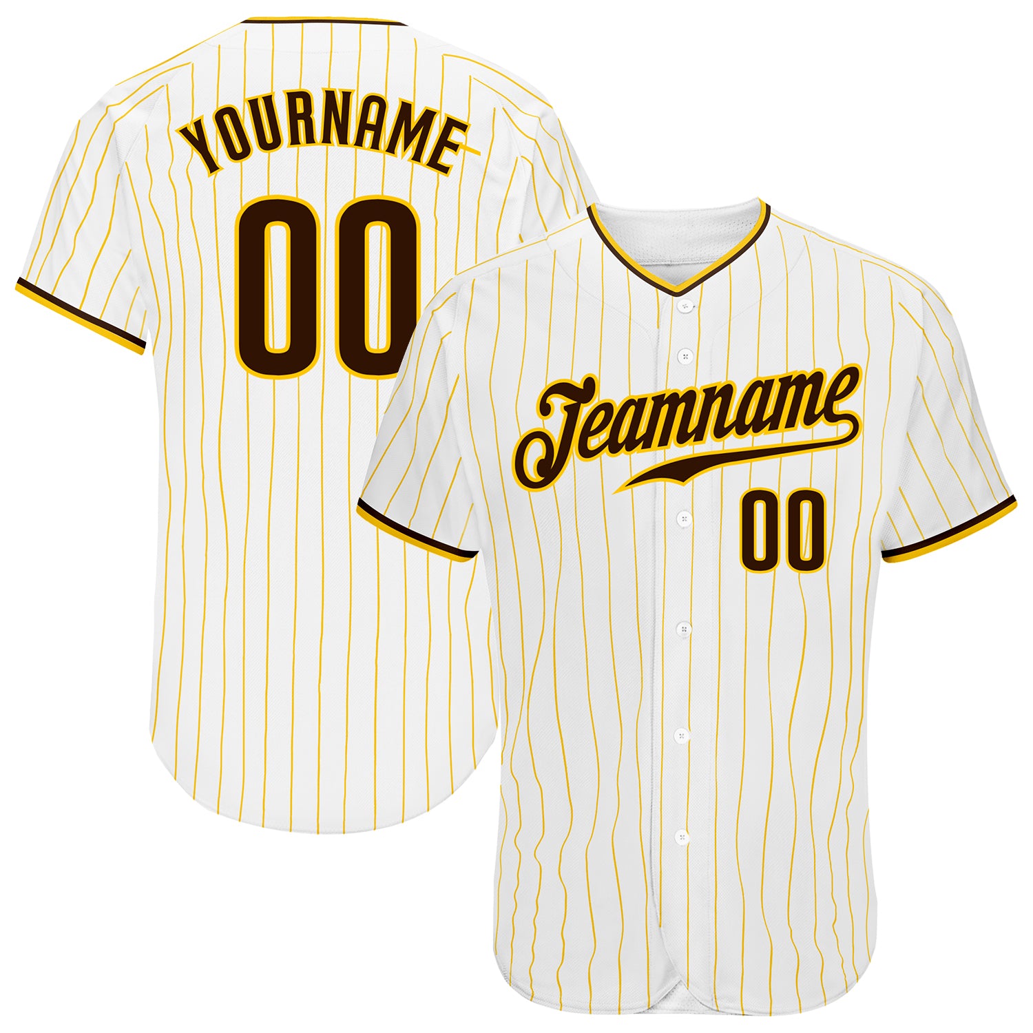 Custom Name and Number Personalized Authentic Baseball Jersey, Brown-Gold White Gold Pinstripe Baseball Shirt Personalized