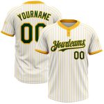 Custom Name and Number Softball Jersey Unisex Two-Button Green Pinstripe White Gold Personalized White Gold Pinstripe Green