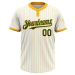 Custom Name and Number Softball Jersey Unisex Two-Button Green Pinstripe White Gold Personalized White Gold Pinstripe Green