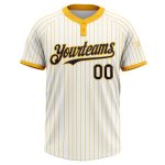 Custom Name and Number Softball Jersey Unisex White Gold Pinstripe Navy Two-Button Personalized White Gold Pinstripe Navy