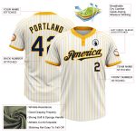 Custom Name and Number Softball Jersey Unisex White Gold Pinstripe Navy Two-Button Personalized White Gold Pinstripe Navy