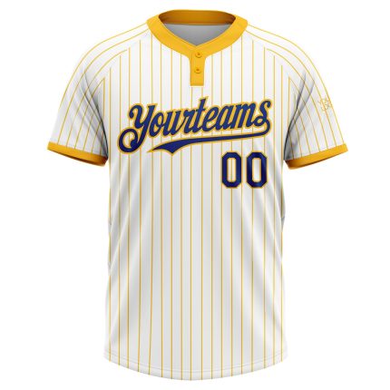 Custom Name and Number Softball Jersey for Team - Personalized Royal Two-Button Unisex White Gold Pinstripe Personalized