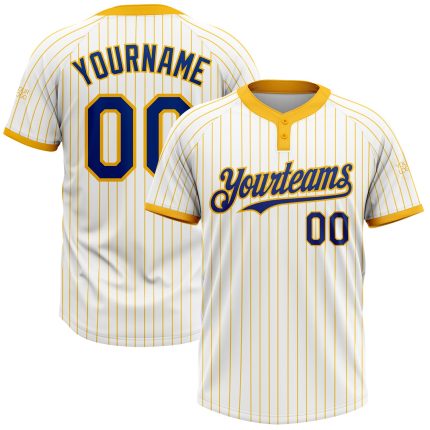 Custom Name and Number Softball Jersey for Team - Personalized Royal Two-Button Unisex White Gold Pinstripe Personalized