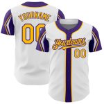 Custom Purple White Gold Baseball Jersey with Personalized Name and Number - Authentic Team Design Personalized White Gold-Purple
