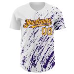 Custom Purple White Gold 3D Splash Baseball Jersey with Name & Number - Personalized Team Apparel Personalized White Gold-Purple