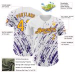 Custom Purple White Gold 3D Splash Baseball Jersey with Name & Number - Personalized Team Apparel Personalized White Gold-Purple