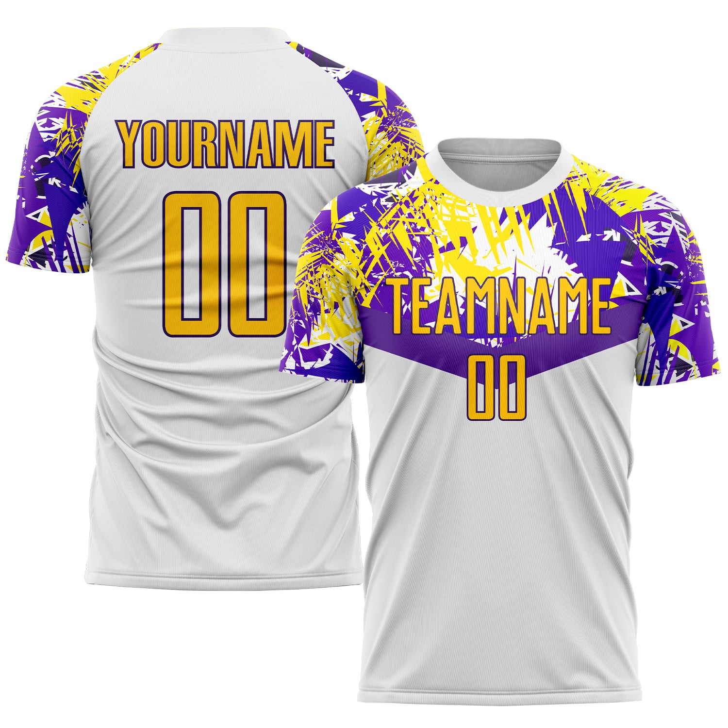 Custom Name and Number Soccer Jersey Uniform - Personalized White Gold Purple Design Personalized White Gold-Purple Sublimation