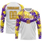 Custom Name and Number Soccer Jersey Uniform - Personalized White Gold Purple Design Personalized White Gold-Purple Sublimation