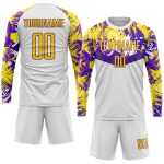 Custom Name and Number Soccer Jersey Uniform - Personalized White Gold Purple Design Personalized White Gold-Purple Sublimation