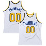 Personalized White Gold Authentic Basketball Jersey - Royal Throwback Design Personalized White Gold-Royal Authentic Throwback