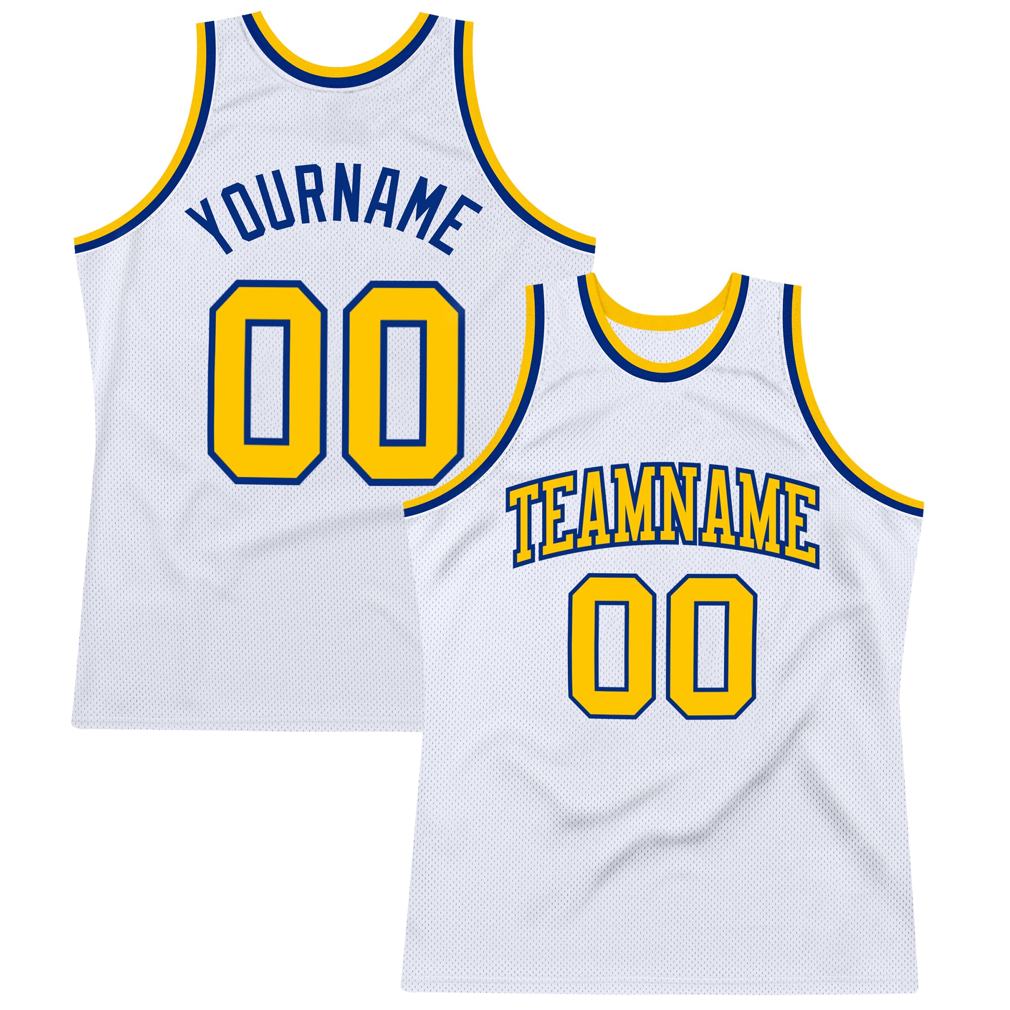 Custom Name & Number Personalized White Gold-Royal Basketball Jersey - Authentic Throwback Style Personalized White Gold-Royal