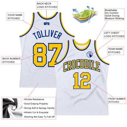 Custom Name & Number Personalized White Gold-Royal Basketball Jersey - Authentic Throwback Style Personalized White Gold-Royal