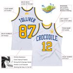 Personalized White Gold Authentic Basketball Jersey - Royal Throwback Design Personalized White Gold-Royal Authentic Throwback