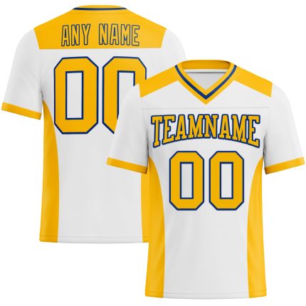 Custom Royal Mesh Football Jersey - Personalized White Gold with Team Name and Number Personalized White Gold-Royal Mesh
