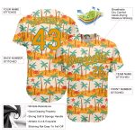 Custom White Gold Teal 3D Pattern Hawaii Palm Trees Baseball Jersey with Personalized Name and Number Personalized White