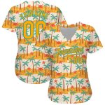 Custom White Gold Teal 3D Pattern Hawaii Palm Trees Baseball Jersey with Personalized Name and Number Personalized White