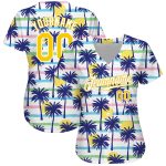 Custom Name and Number Hawaii Palm Trees 3D Pattern White Gold Baseball Jersey - Personalized Team Apparel Personalized White