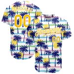 Custom Name and Number Hawaii Palm Trees 3D Pattern White Gold Baseball Jersey - Personalized Team Apparel Personalized White