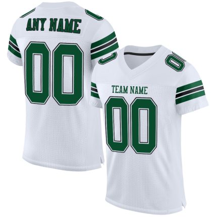 Customizable Green-Black Mesh Football Jersey with Personalized Name and Number - Authentic White Gotham Team Jersey Personalized