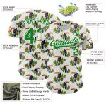 Custom Name Number Baseball Jersey with 3D Toucan Design & Tropical Palm Leaves - Personalized White Green Team Apparel Personalized