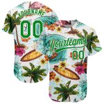 Personalized Hawaii Surfing Baseball Jersey with 3D Beach Palm Trees Design, Custom Name and Number Personalized White Grass