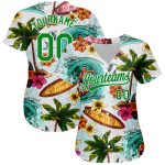Personalized Hawaii Surfing Baseball Jersey with 3D Beach Palm Trees Design, Custom Name and Number Personalized White Grass
