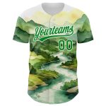 Personalized 3D Pattern Mountains Landscape Baseball Jersey - White Grass Design Personalized White Grass Green 3D Pattern
