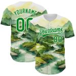 Personalized 3D Pattern Mountains Landscape Baseball Jersey - White Grass Design Personalized White Grass Green 3D Pattern