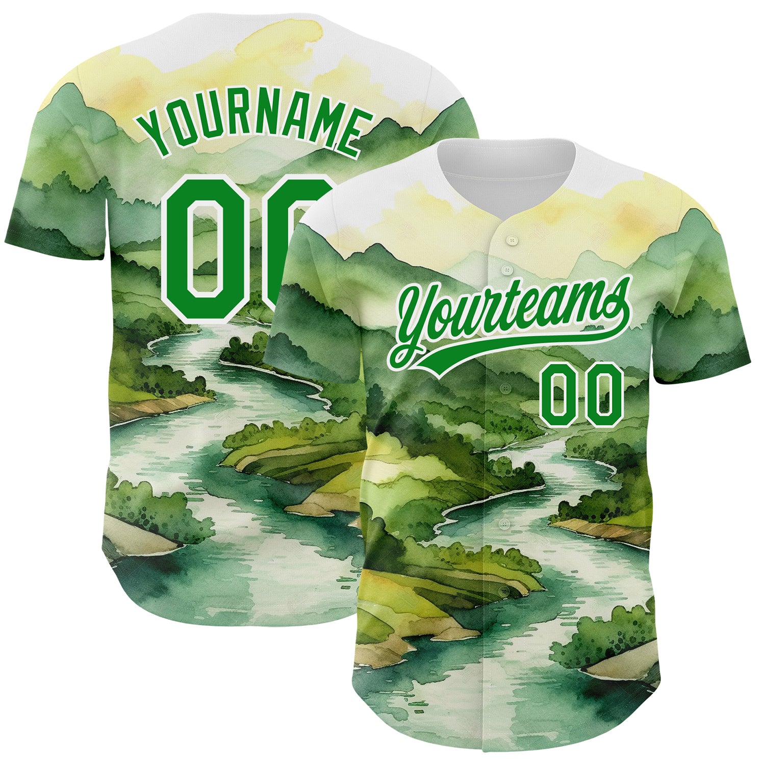 Personalized 3D Pattern Mountains Landscape Baseball Jersey - White Grass Design Personalized White Grass Green 3D Pattern