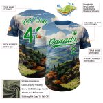 Custom Name and Number Baseball Jersey with 3D Mountains Landscape Design in White and Green Pattern Personalized White Grass