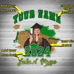 Custom 3D Graduation T-Shirt Personalized with Team Name and Number - White Grass Green-Black Personalized White Grass Green-Black