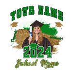 Custom 3D Graduation T-Shirt Personalized with Team Name and Number - White Grass Green-Black Personalized White Grass Green-Black
