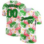 Personalized Tropical Hawaii Flamingo Performance T-Shirt with Custom Name and Number - White Grass Green-Black 3D Pattern Design