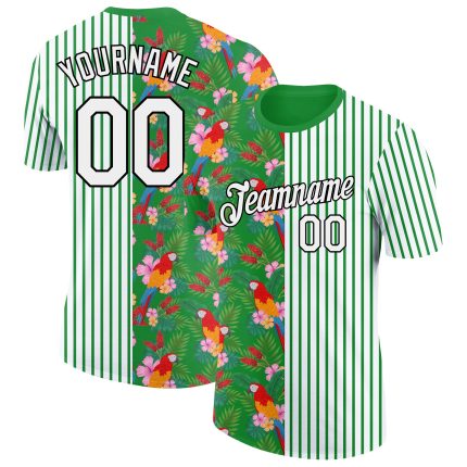 Custom Name and Number Tropical Hawaii Leaves Parrot Performance T-Shirt - Personalized 3D Green-Black Design Personalized