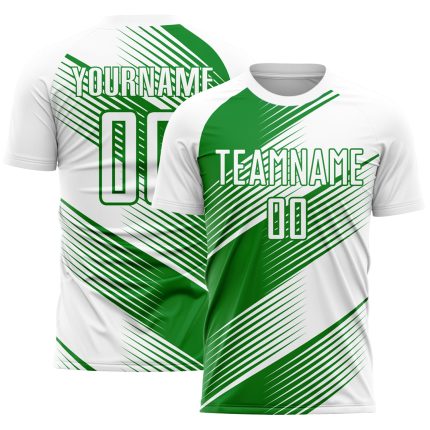 Custom Name Number Soccer Jersey - Personalized Sublimation Uniform in White and Green Grass Line Personalized White Grass
